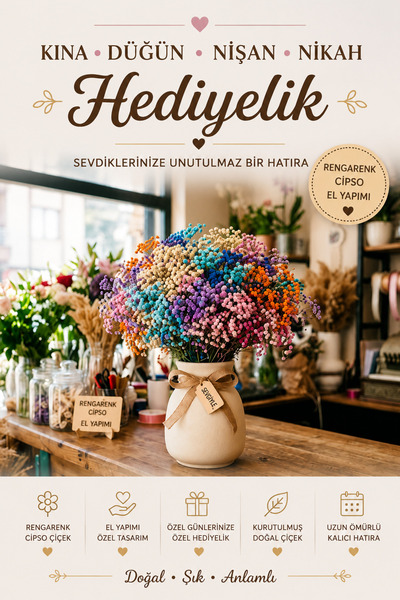 MİRAY FLOWERS HEDİYELİK Karışık Renkli Cipso