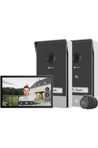 EZVIZ 2K görüntülü kapı zili kiti, kapı interkomu*2 ve 7" renkli dokunmatik e...