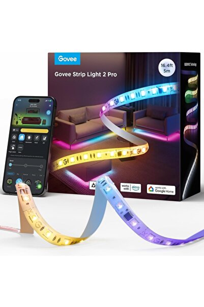 Govee LED Şerit Işığı 2 Pro 5m, Beyaz ışıklı Akıllı RGBIC, LED şerit Matter, ...