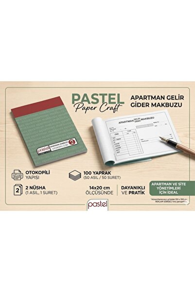 pastel paper craft Apartman Gelir Gider Makbuzu 14x20 cm 2/50 ( 50 asıl 50 su...