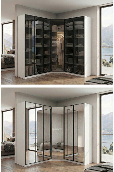 CANBAZ FURNİTURE Esla modüllü köşe 6 cam kapaklı %100 MDF (KURULUM DAHİL)