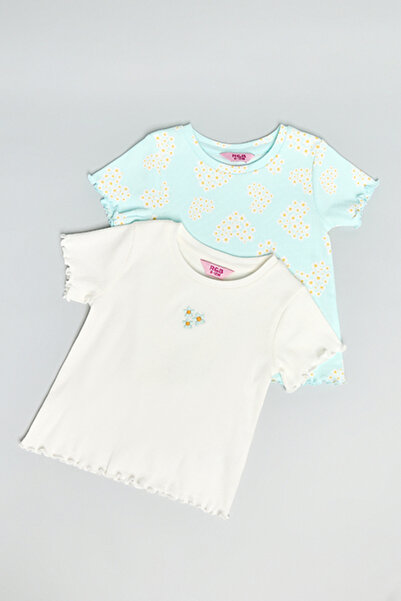 R&B 2 Pack Floral Tops with Crew Neck and Short Sleeves