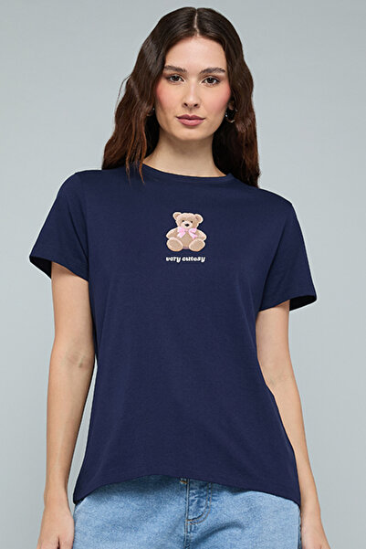 R&B Teddy Print T-Shirt with Crew Neck and Short Sleeves