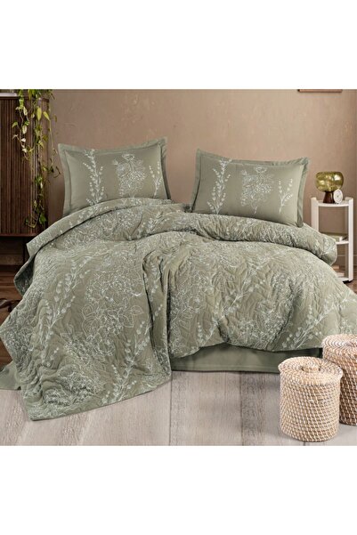 DENİZLİ ÇEYİZ Clasy Double 4 Season Quilted Duvet Cover Set Vinya Green