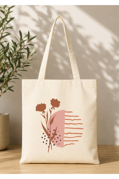 Eylül Design Vintage Boho Patterned Printed Raw Fabric Bag Organic Tote Bag