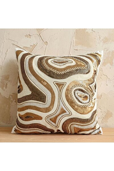 Danube Home غطاء وسادة فاخر 45×45 سم أبيض مزين بالذهب لوسائد الأريكة