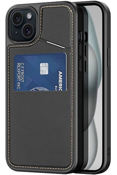 OEM Ii Mag Πίσω Κάλυμμα Πλαστικό / Συνθετικό Δέρμα Μαύρο (iPhone 15 Plus)
