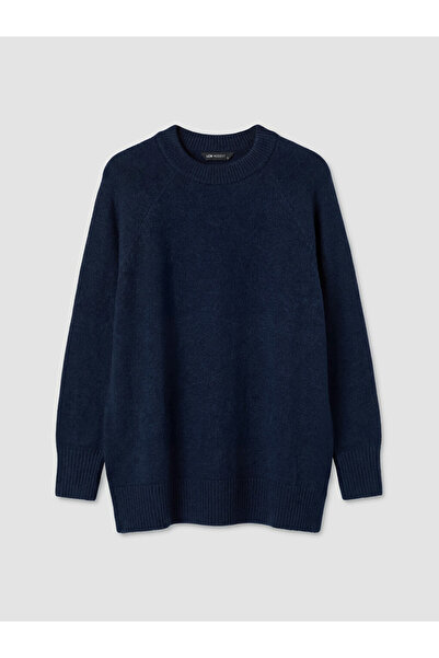 LC Waikiki Navy Blue Crew Neck Oversize Women's Knitwear Tunic