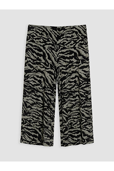 LC Waikiki Black Patterned Women's Capri Pants with Elastic Waist