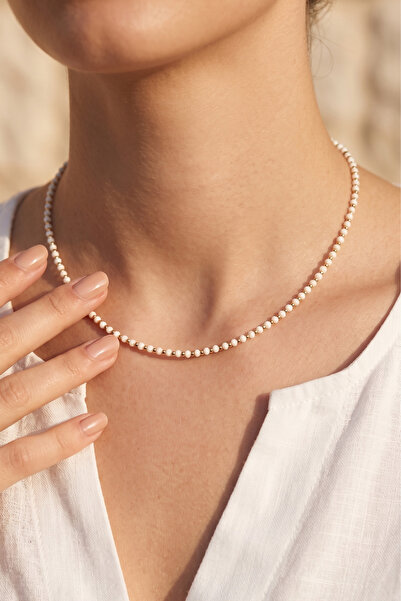 MiMi Minimal Beyaz Boncuklu Choker Kolye