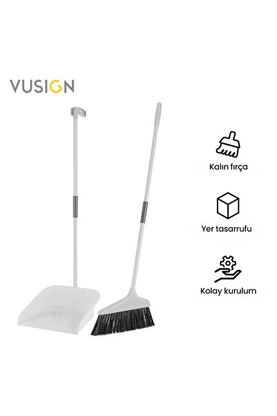 Vusign Süpürge Seti Süpürge + Toz Toplama Küreği Gri Beyaz