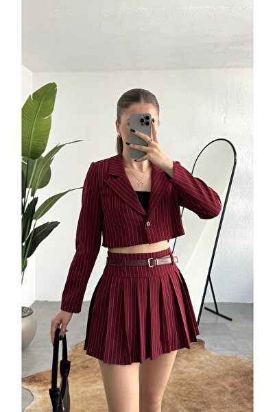 asfamoda Jachetă crop căptușită cu dungi, cu un singur nasture, pentru femei,...