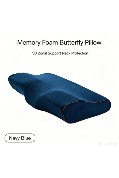 Arabest Anti-Snoring Pillow, Velvet Navy Blue, 50x30x10x6 cm with Inner Lining