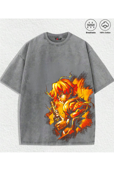 Toum Tricou oversize unisex cu imprimeu Anime Demon Slayer Zenitsu