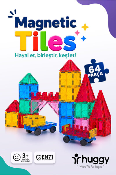 Huggy Manyetik Puzzle 64 Parça Yapı Blokları