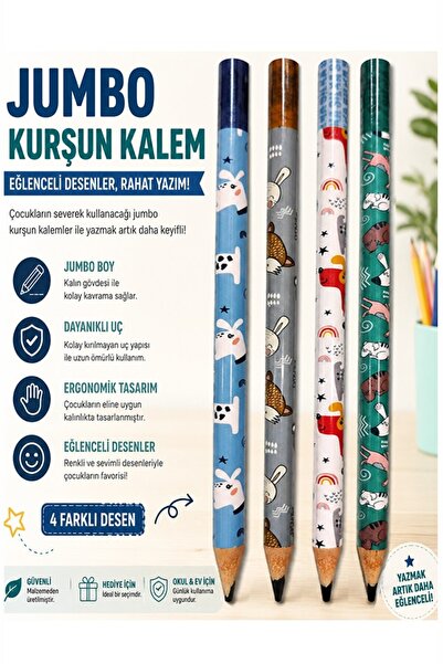 Artmaster Jumbo Kurşun Kalem 4 Adet Silka 1519 Hayvanlı Jumbo Kalın Kalem HB ...