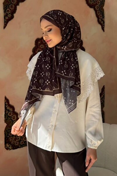 İmajButik Brown Monogram Patterned Soft Shawl