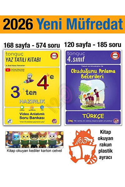 Tonguç Yayınları 3'ten 4'e Hazırlık Kitabı 2026 Yaz Tatili 4. Sınıf Türkçe Ok...