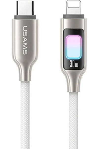 Usams SJ749 Πλεγμένο / LED Καλώδιο USB-C σε Lightning 30W Λευκό 1.2μ (SJ749US...
