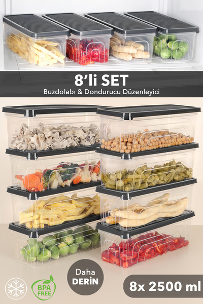 Meleni Home Set de 8 recipiente de depozitare pentru frigider - Recipient pen...