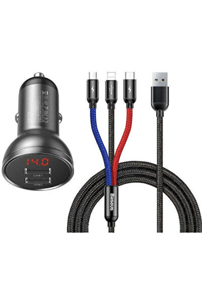 Baseus Φορτιστής Αυτοκινήτου 24W 4.8A με Θύρες: 2xUSB με Καλώδιο Type-C / Lig...