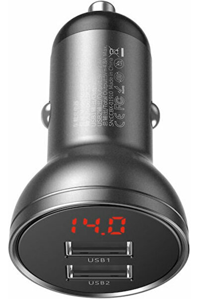 Baseus Φορτιστής Αυτοκινήτου με Ψηφιακή Οθόνη 24W 4.8A με Θύρες: 2xUSB και Βο...