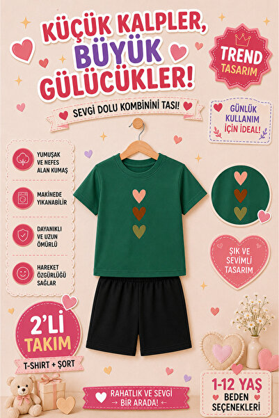 OVERMAX 🎀 Slatki set za decu sa otisnutim srcima – majica i šorts, kombinaci...