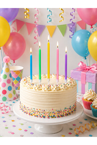Magique Party Pastel Doğum Günü Mum Seti 5li - Makaron