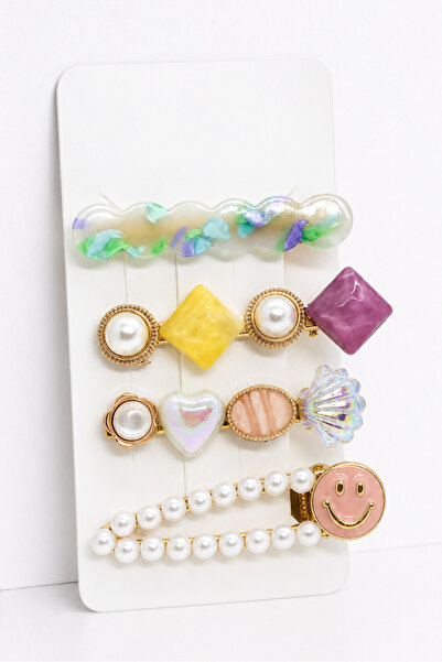 MakeWell Set of 5 Vintage Flower and Pearl Detailed Hair Clips |   Gold Color...
