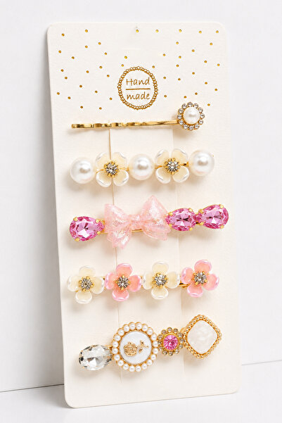 MakeWell Set of 5 Vintage Flower and Pearl Detailed Hair Clips |   Gold Color...