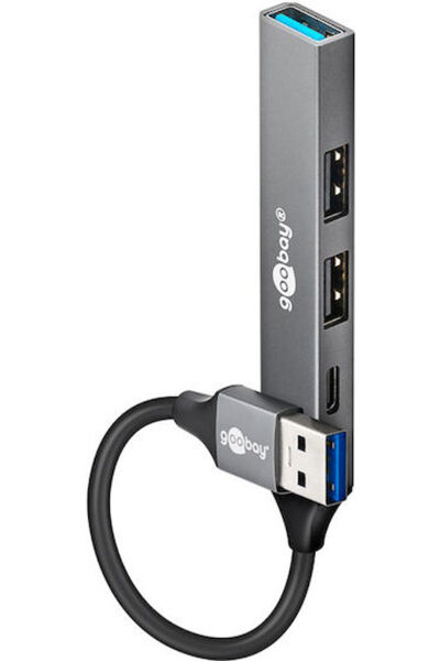 goobay Διανομέας USB 3.2 4 θυρών με σύνδεση USB-A Κωδικός Γκρι: 74458
