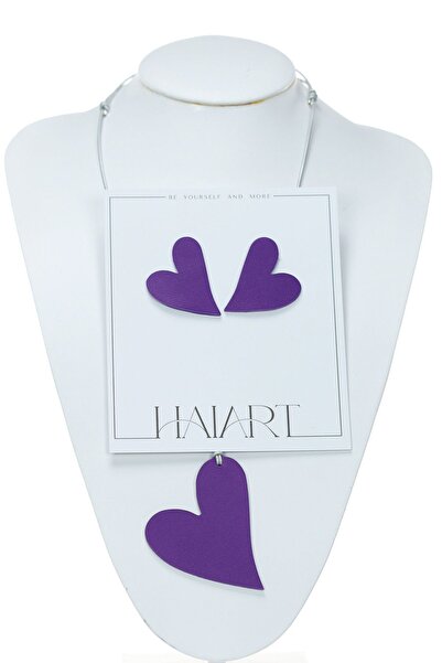 HAIArt Heart Necklace + Earrings Top Bottom Set - Purple