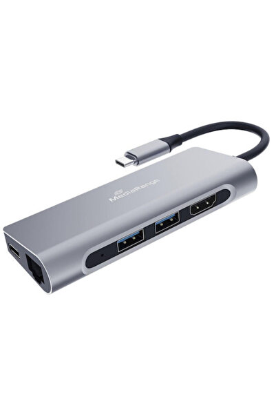 MediaRange Σταθμός σύνδεσης USB-C με HDMI 4K PD Ethernet Ασημί (MRCS510)