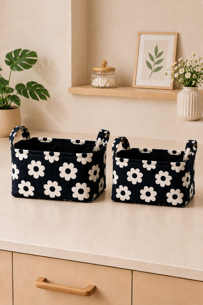 Paris Home Coș de depozitare pliabil din 2 piese cu model Minimal Daisy – Org...