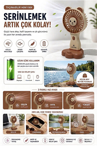 Fitzherbert Çocuklar İçin Taşınabilir Mini El Fanı USB Şarjlı Sessiz Güçlü So...