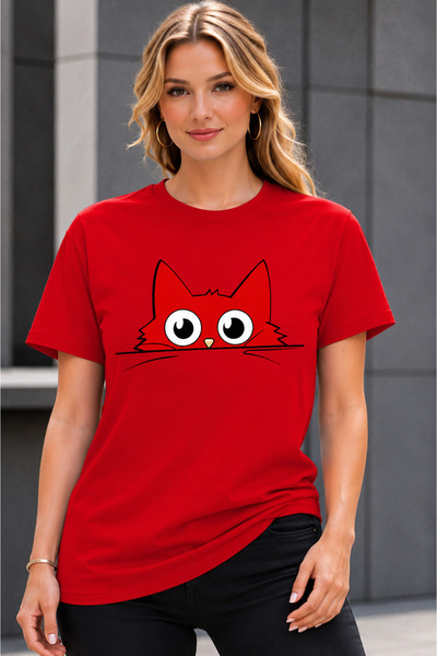 VODEXA Unisex Oversize T-Shirt Colorful Cats Printed 100% Cotton T-Shirt Comf...