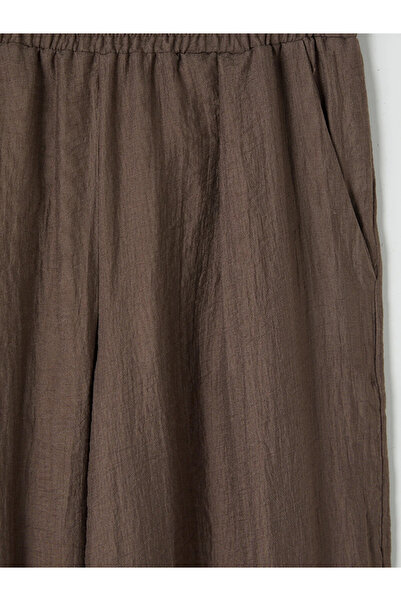 LC Waikiki Brown Textured Women's Trousers with Elastic Waist