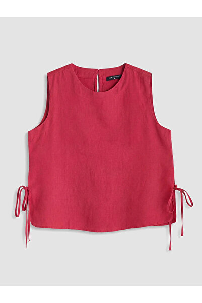 LC Waikiki Fuchsia blouse with tie detail, 100% linen