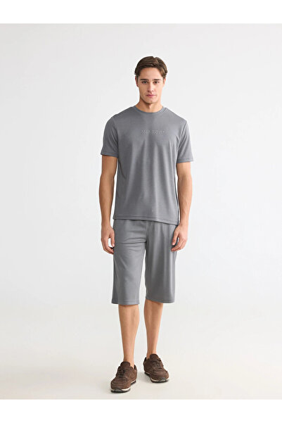 LC Waikiki Gray Crew Neck Printed Men's Combed Cotton T-Shirt