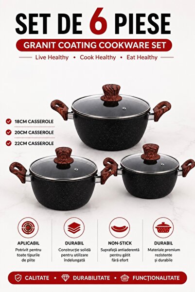 Wove HomeRoy – 6 Piece Pot Top Bottom Set , 18 cm – 20 cm – 22 cm
