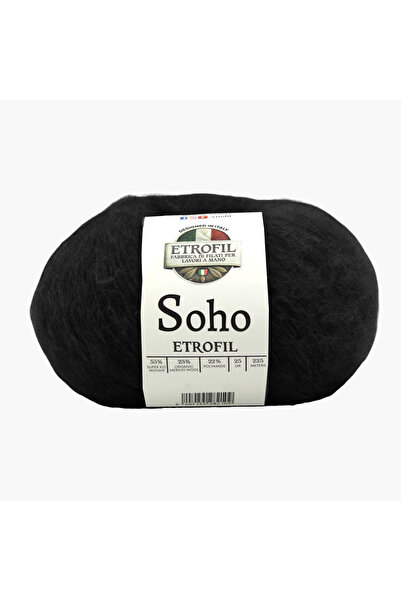 Etrofil Soho Knitting Yarn Black 55% Super Kid Mohair 23% Organic Merino Wool...