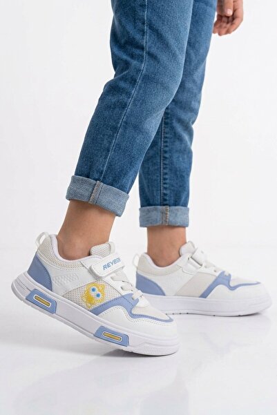 REYBER White Blue Velcro Mesh Boys' Sports Shoes