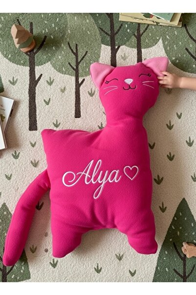 Smind Pembe Kedi Peluş Kişiye Özel Nakışlı Dekoratif Çocuk Odası Yastığı ve U...