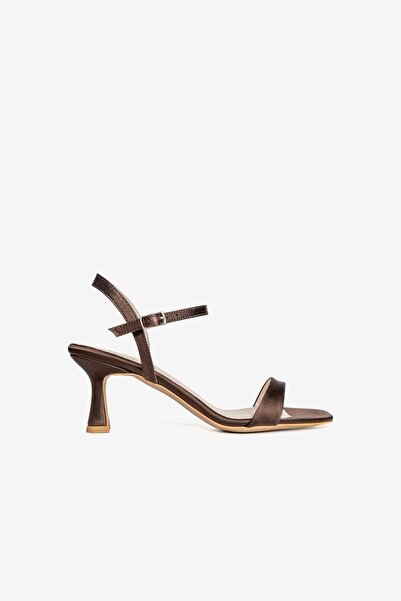 ALTIN TOPUK Women's Brown Satin Single Strap Heeled Evening Dress Shoes