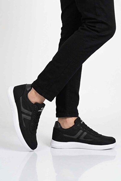 Dakırs Black and White Textile Lace-Up Men's Casual Shoes