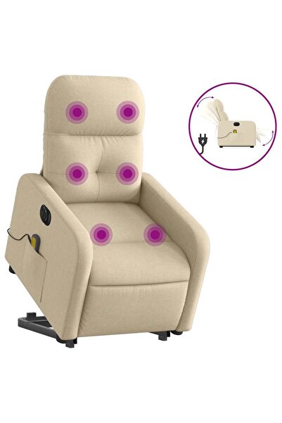 vidaxl Fotoliu electric de masaj rabatabil cu ridicare, crem, textil
