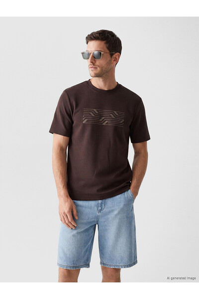 LC Waikiki Lcwaikiki classic brown bicycle collar Printed men's t-shirt