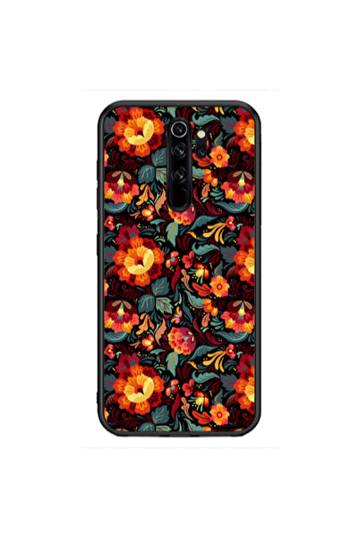 Other Xiaomi Redmi Note 8 Pro Orange flowers Black Glossy Θήκη