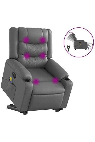 vidaxl Fotoliu masaj rabatabil electric cu ridicare, gri, piele