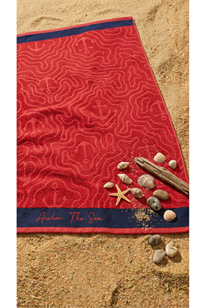 OBJE Red Anchor Pattern Beach Towel